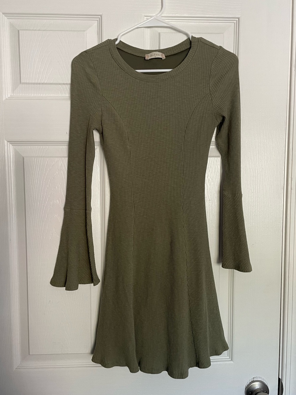 Altar’d State size Small Ribbed Fit-and-Flare Long Sleeve Mini Dress Olive Green